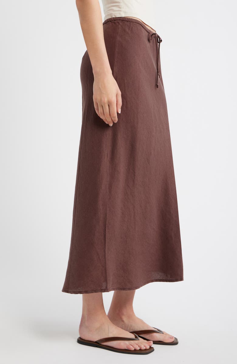 Marine Layer Avery Linen Blend Midi Skirt, Alternate, color, Chocolate