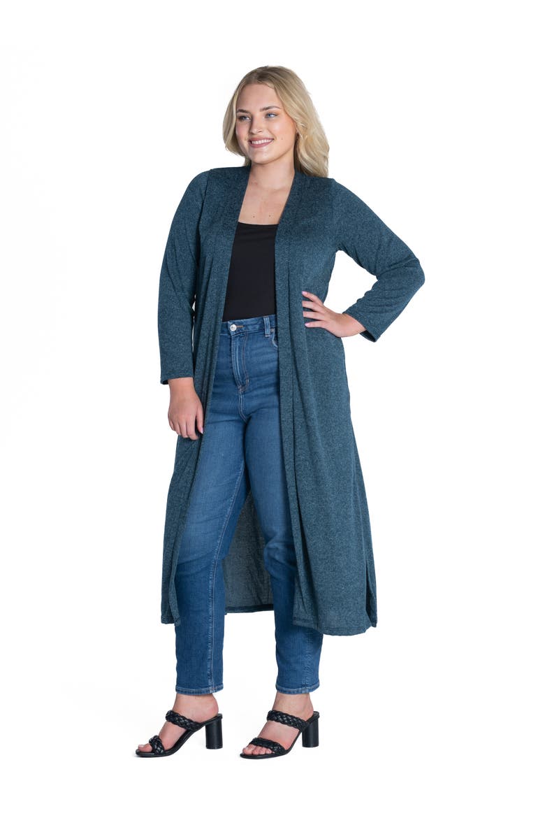 Plus Size Long Duster Open Front  Knit Cardigan, Alternate, color, Teal