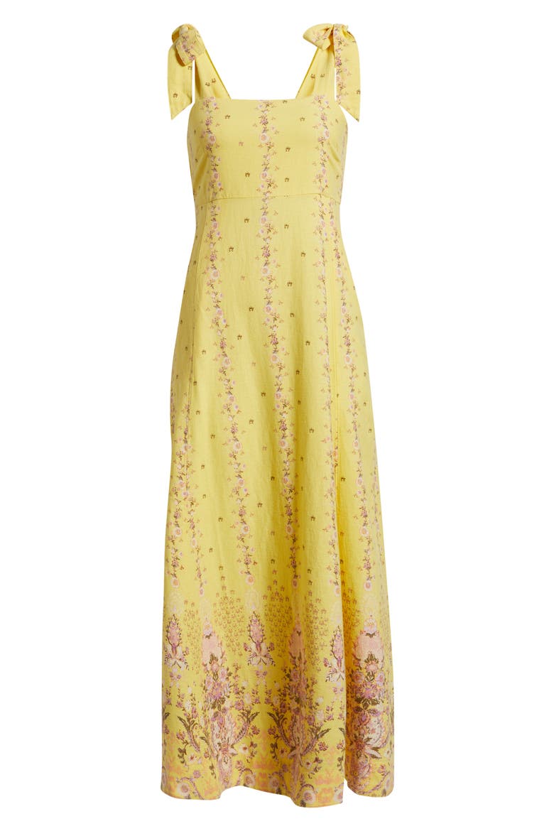 Floral Linen Blend Maxi Sundress, Alternate, color, YELLOW- PURPLE BLOSSOM BORDER