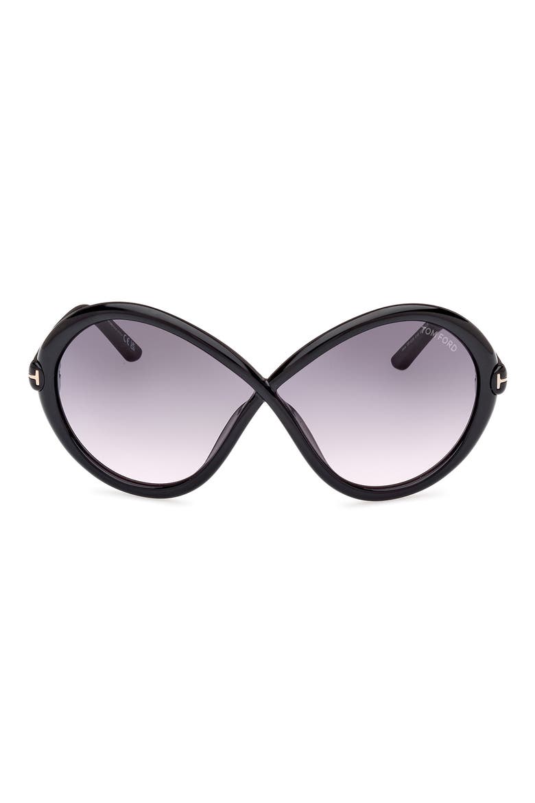 68mm Gradient Butterfly Sunglasses, Main, color, SHINY BLACK / GRADIENT SMOKE
