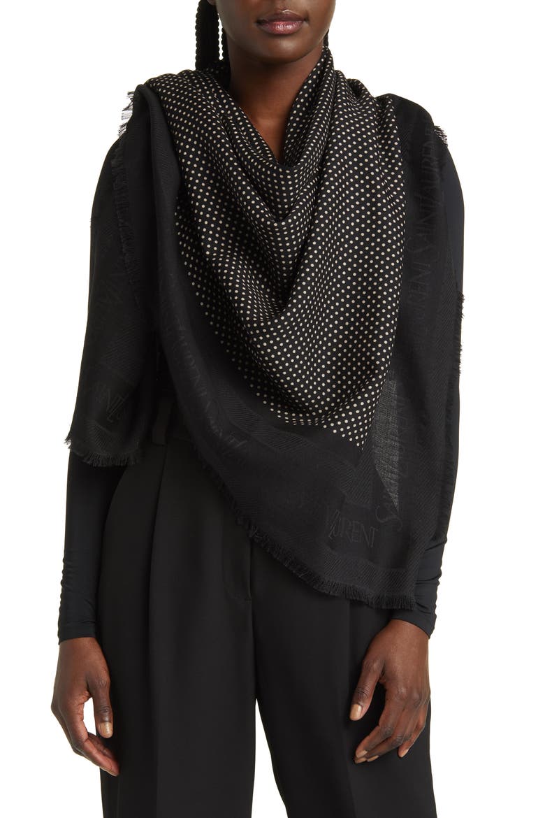 Dots Logo Border Wool & Silk Square Scarf, Alternate, color, BLACK/ IVORY