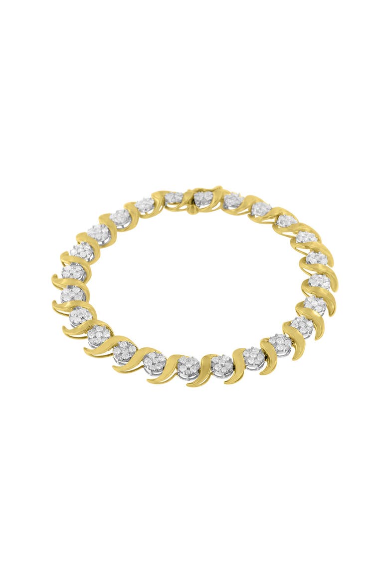 10K Yellow Gold 4.00 Cttw Round-Cut Diamond Floral Link 7.5" Bracelet, Alternate, color, Yellow