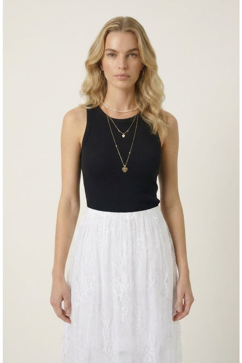 Layered Lace Sheer Hem Midi Skirt, Alternate, color, White