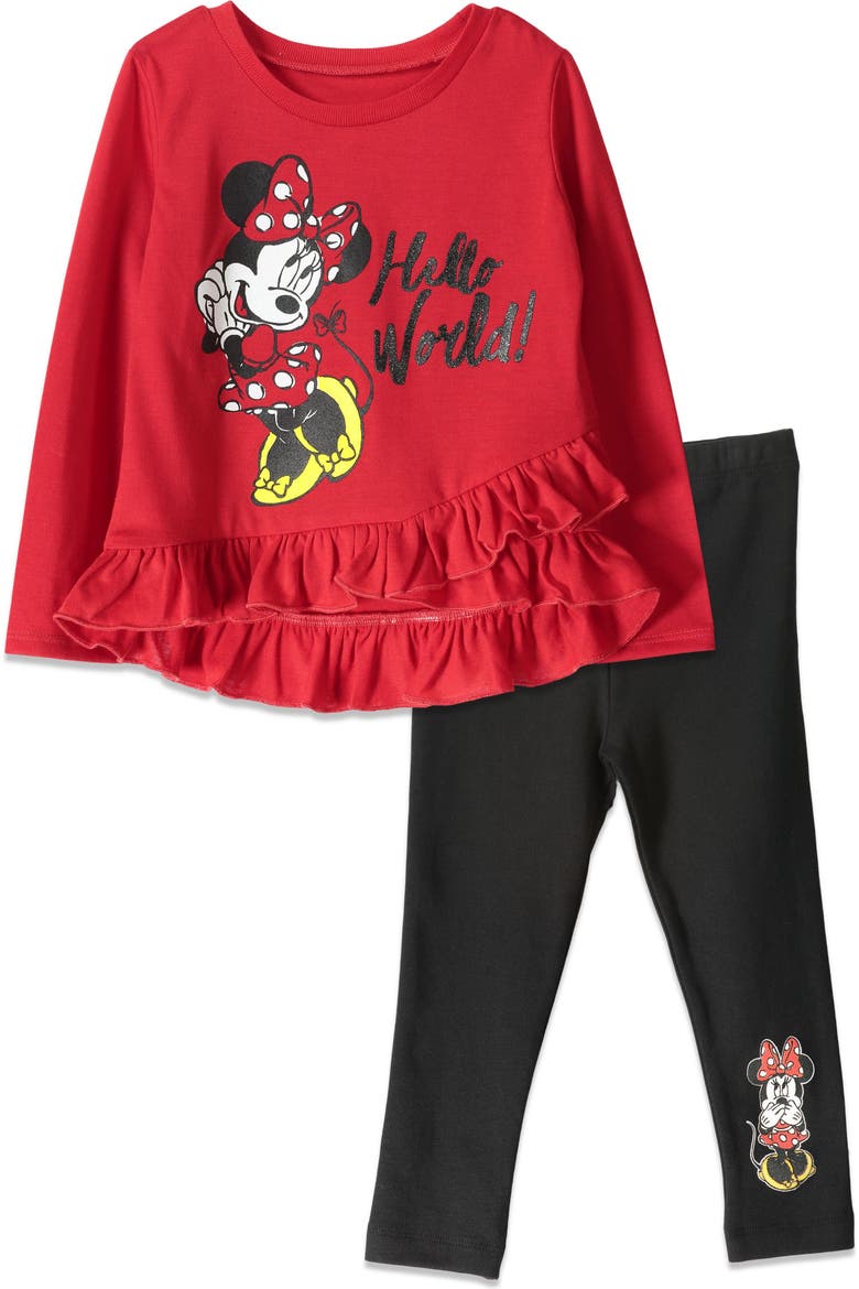 Minnie Mouse Glitter 2-Piece Tee and Leggings Set, Main, color, Red and Black