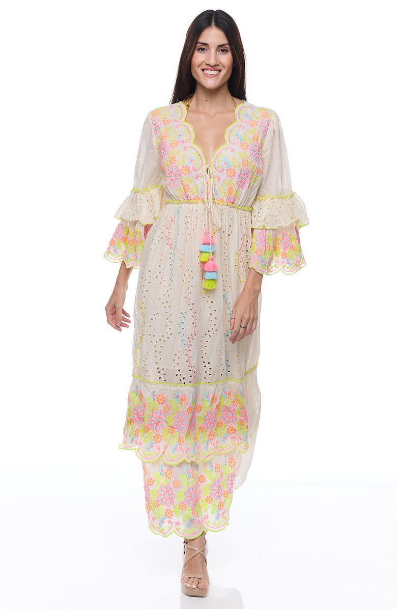 RANEES Ruffle Sleeve Eyelet Maxi Dress, Alternate, color, 