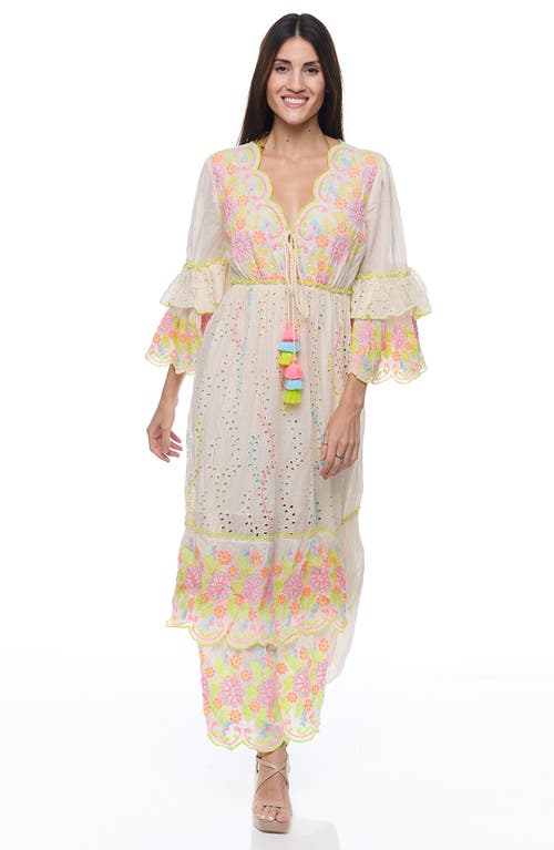 Ranee's Ranees Ruffle Sleeve Eyelet Maxi Dress In Ivory