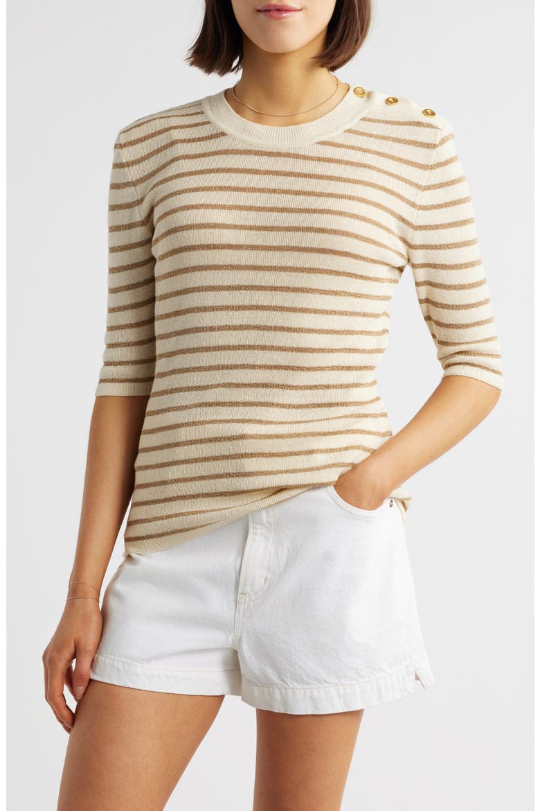 The Marina Elbow Sleeve Sweater, Main, color, CREAM MULTI