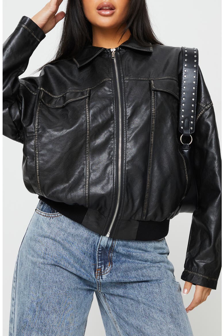 Tanza Faux Leather Jacket, Main, color, WASHED BLACK
