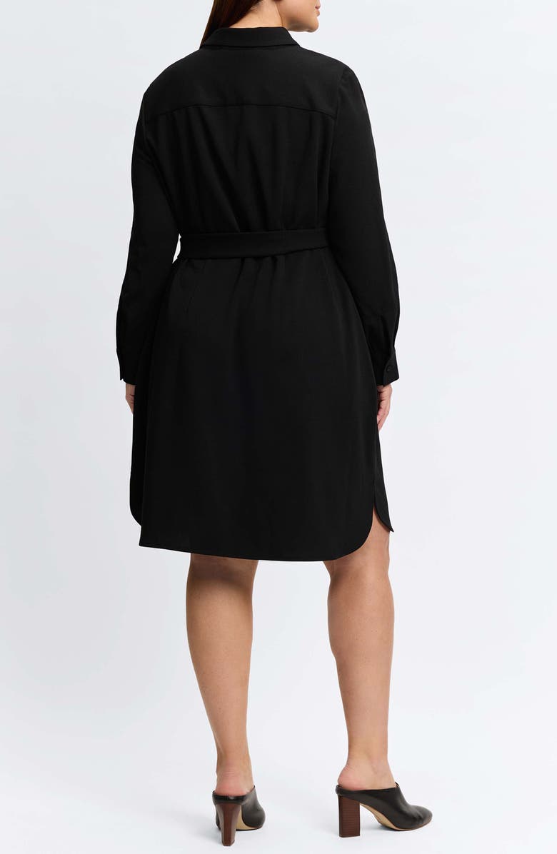 Foxcroft Rocca Wrinkle Resistant Long Sleeve Knit Crepe Shirtdress, Alternate, color, Black