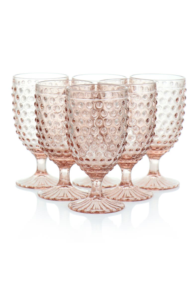 6 Piece 14.2 Ounce Glass Hobnail Goblet Drinkware Set, Alternate, color, Pink