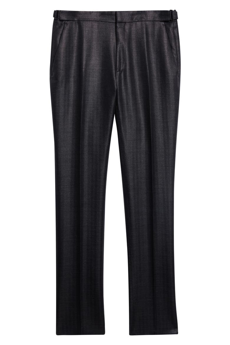 Glamorous Flat Front Wool Blend Herringbone Trousers, Alternate, color, NAA BLACK