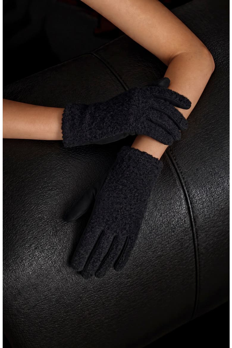 Laurel Faux Suede & Bouclé Tech Gloves, Alternate, color, BLACK
