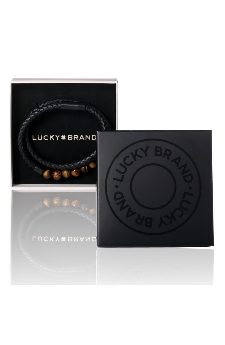 Lucky Brand Tiger's Eye Beaded and Leather Wrap Bracelet, Alternate, color, Black, Brown