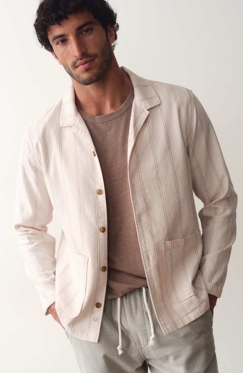 Marine Layer Sergio Hemp Blend Overshirt, Alternate, color, Natural/ Brown Stripe