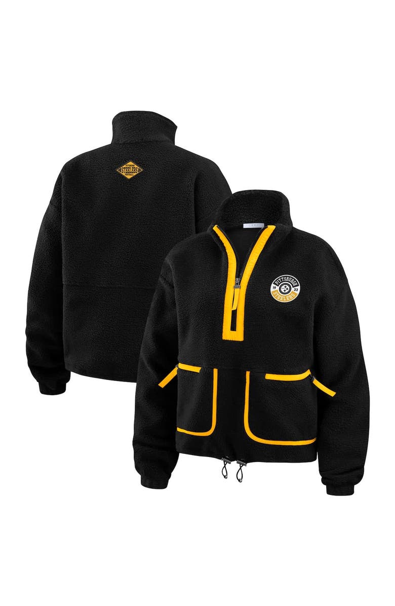 WEAR by Erin Andrews Women's WEAR by Erin Andrews Black Pittsburgh Steelers Polar Fleece Half-Zip Jacket, Main, color, Black