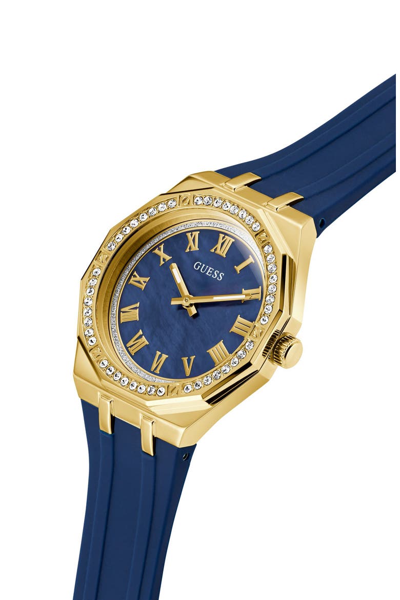 Desire Crystal & Mother-of-Pearl Silicone Strap Watch, 36mm, Alternate, color, BLUE