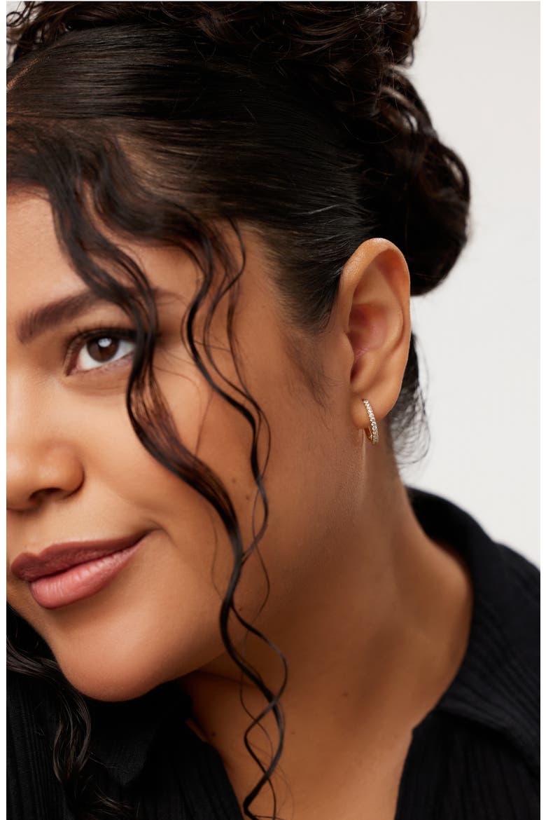Gold Huggie Hoop Earrings - Pave Huggie Hoops Medium, Alternate, color, Gold