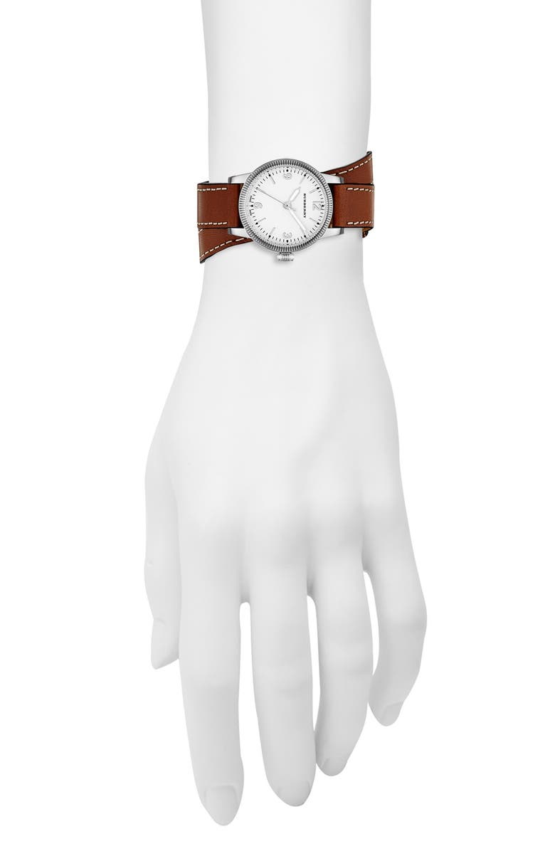 Burberry 'Utilitarian' Round Leather Wrap Watch, 30mm, Alternate, color, 