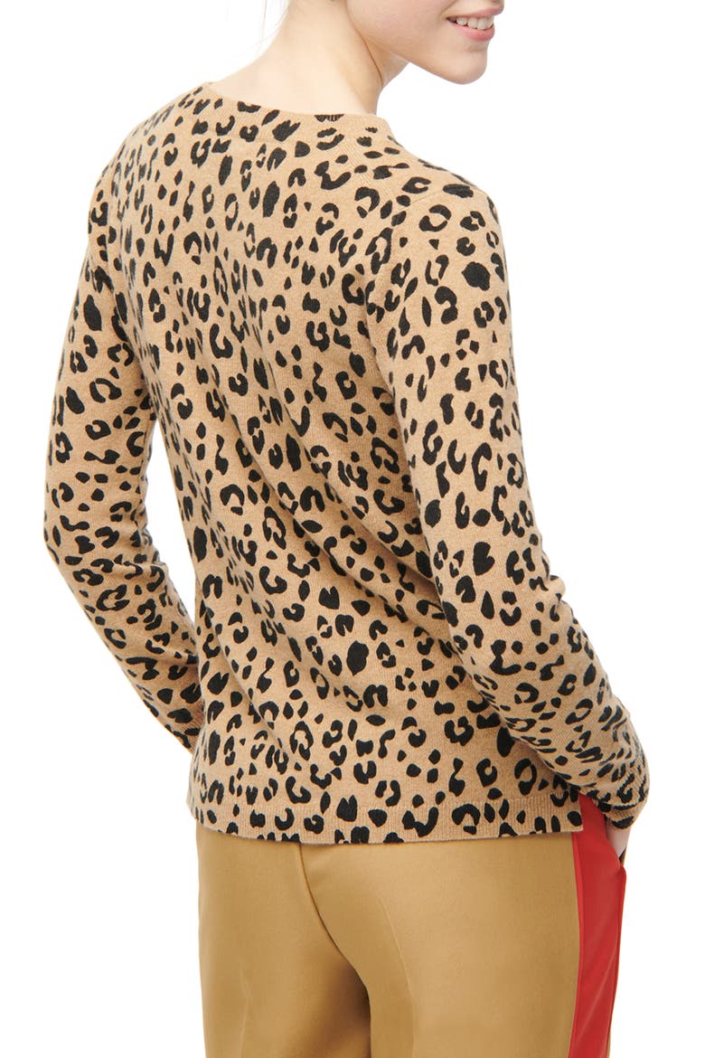 Leopard Cashmere Crewneck Sweater, Alternate, color, HEATHER CAMEL MOD LEOPARD