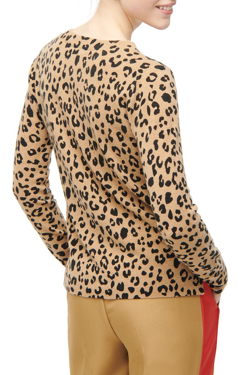 J.Crew Leopard Cashmere Crewneck Sweater, Alternate, color, 
