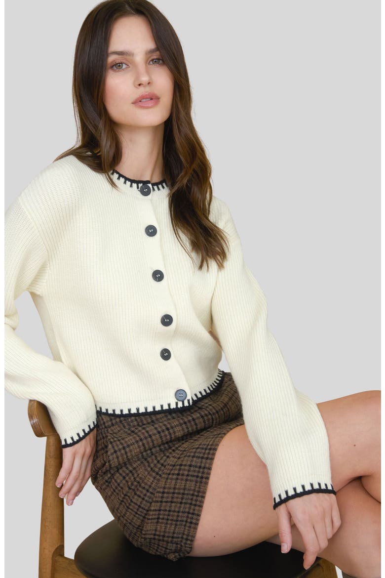 Contrast Stitch Button Front Cardigan, Alternate, color, CREAM