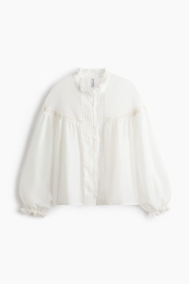 Ruffle-trimmed Balloon-sleeved Blouse, Alternate, color, White