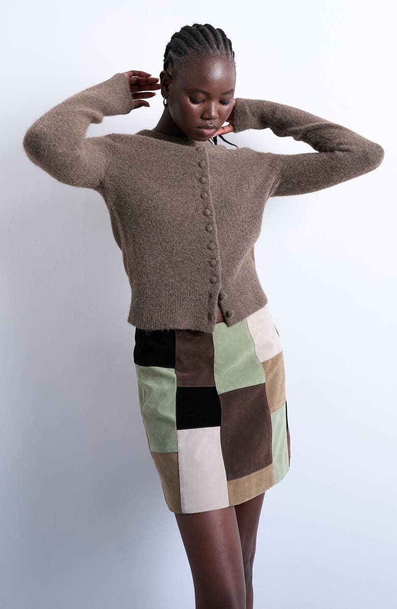 Topshop Covered Button Cardigan, Main, color, Brown