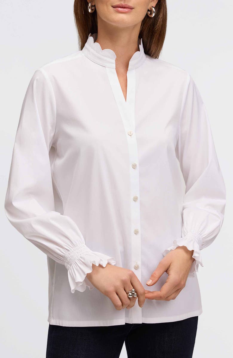 Foxcroft Elora Scallop Button-Up Shirt, Alternate, color, White