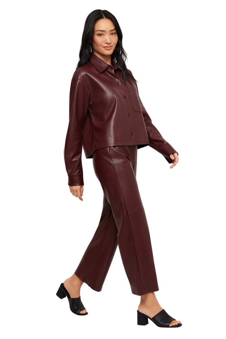 Faux Leather Buttoned Shirt Jacket, Alternate, color, WINE