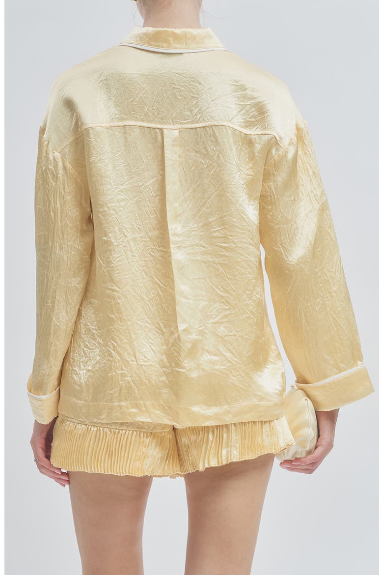 Porter Crinkle Satin Button-Up Top, Alternate, color, BUTTER YELLOW