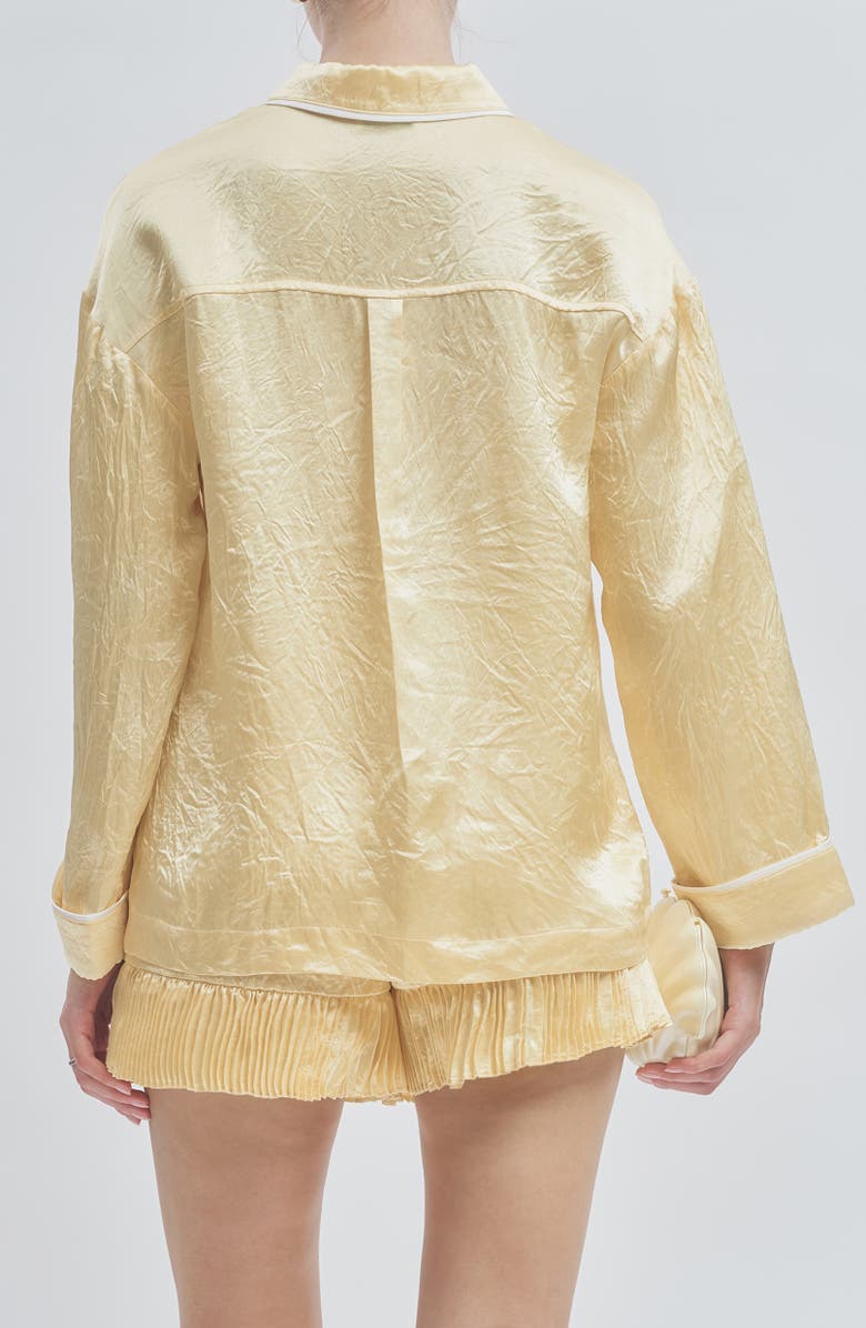 MAUDE CLUB Porter Crinkle Satin Button-Up Top, Alternate, color, Butter Yellow