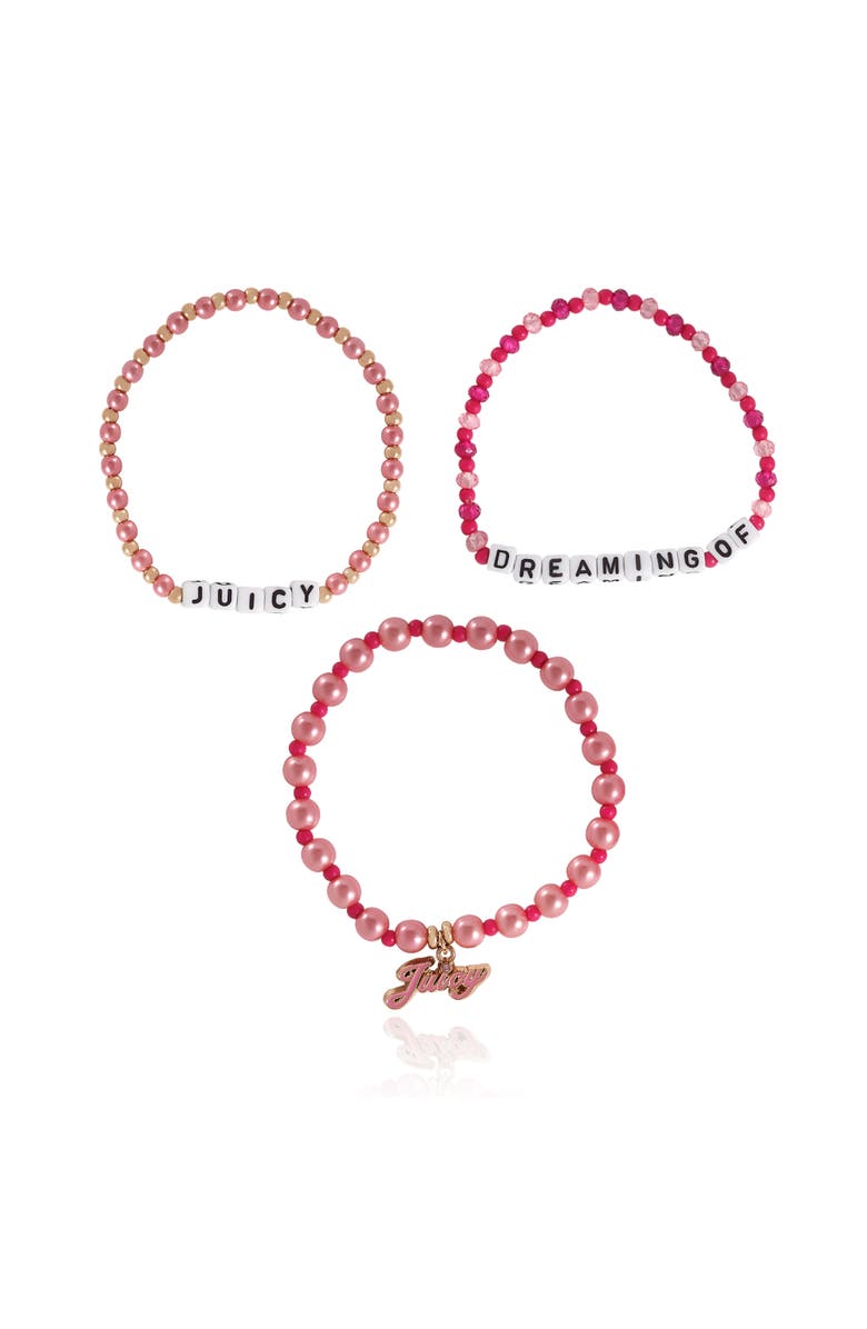 Juicy Couture Kids Beaded Bracelet Set, Alternate, color, Pink, White, Gold