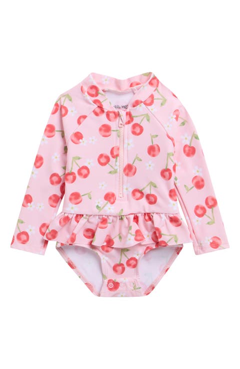 Cherry Print Long Sleeve One-Piece Rashguard (Baby)