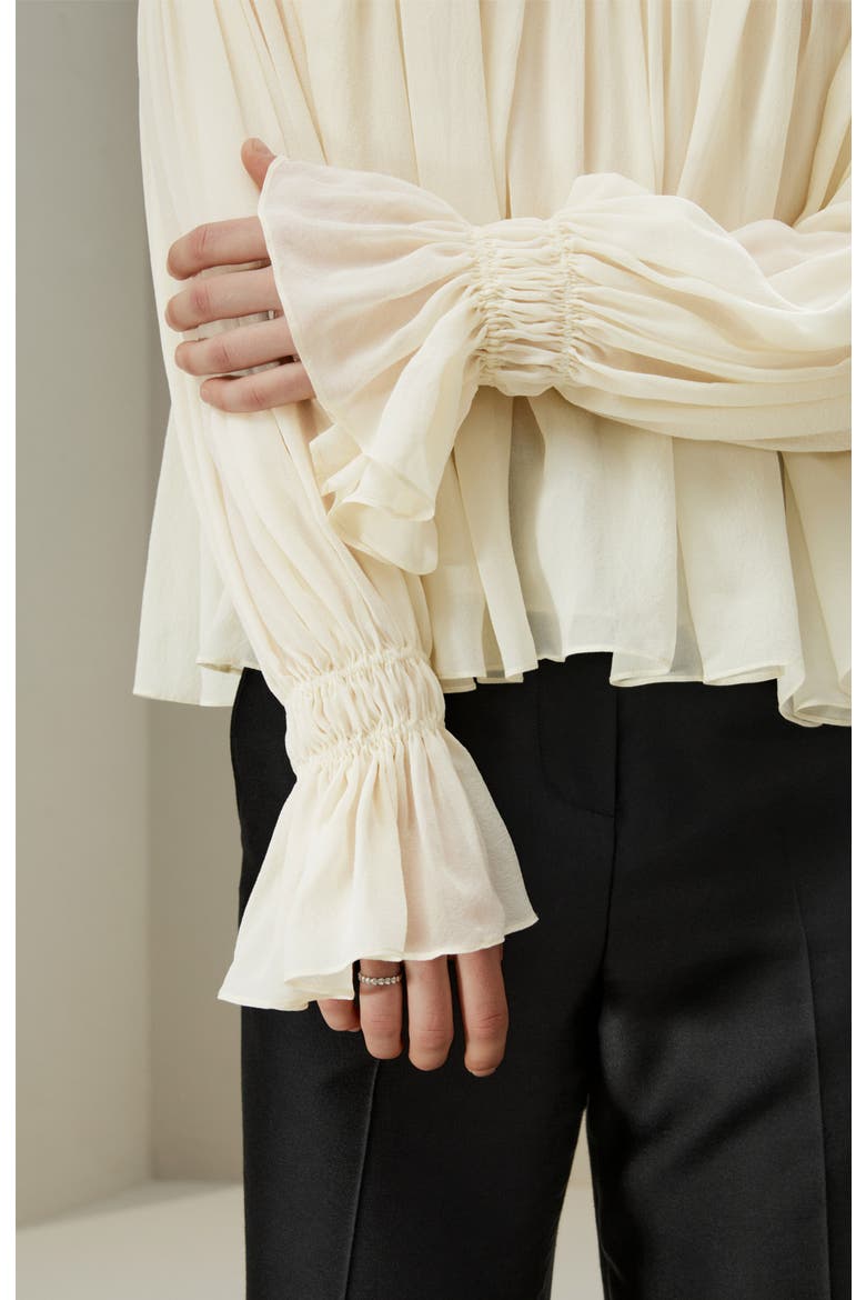 Sheer-Shoulder Ruffle Shirt, Alternate, color, Custard white