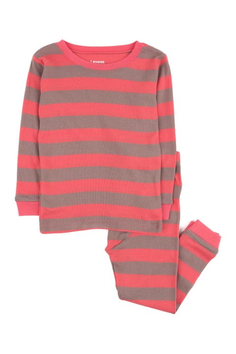 LEVERET Rose and Antler Stripes 2-Piece Pajama Set