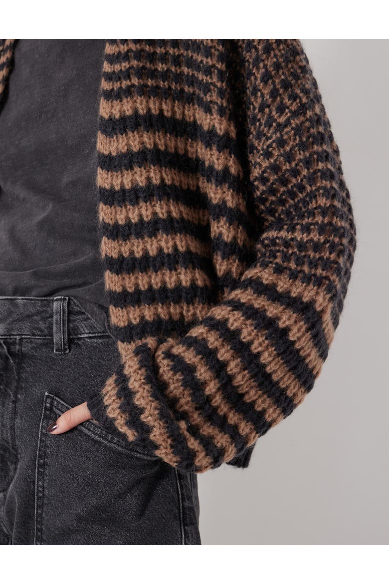Skye Wool Blend Stripe Cardigan, Alternate, color, Black/ Brown Stripe