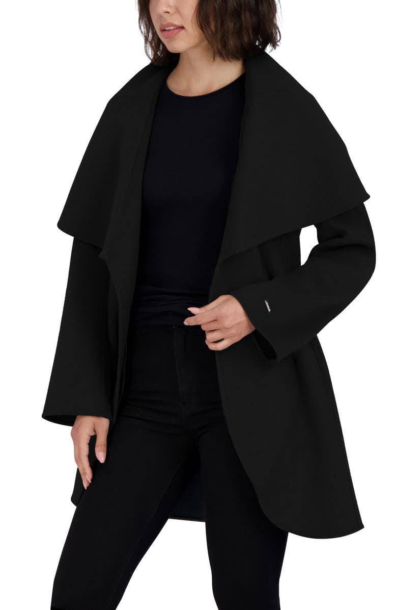 Tahari Marilyn Wool Blend Coat, Alternate, color, Black