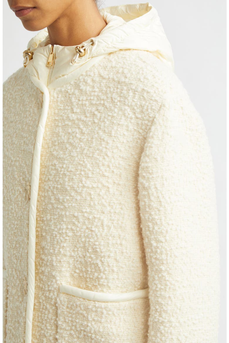 Hylesine Hooded Wool & Cotton Blend Bouclé Coat, Alternate, color, WHITE