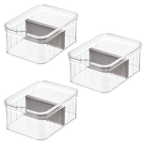 Small Fridge Bin with Removable Divider -  Set of 3 - Clear/Gray
