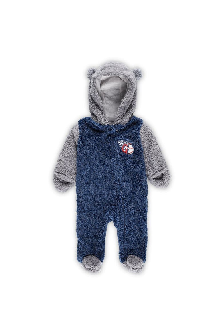 Newborn and Infant Navy/Gray Cleveland Guardians Game Nap Teddy Fleece Bunting Full-Zip Sleeper, Main, color, Navy