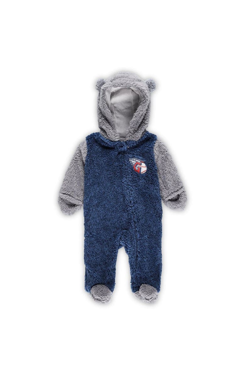 Outerstuff Newborn and Infant Navy/Gray Cleveland Guardians Game Nap Teddy Fleece Bunting Full-Zip Sleeper, Main, color, 