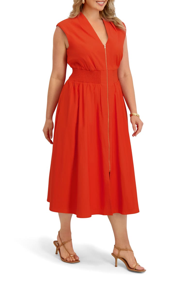 Front Zip Midi Dress, Alternate, color, TERRACOTA