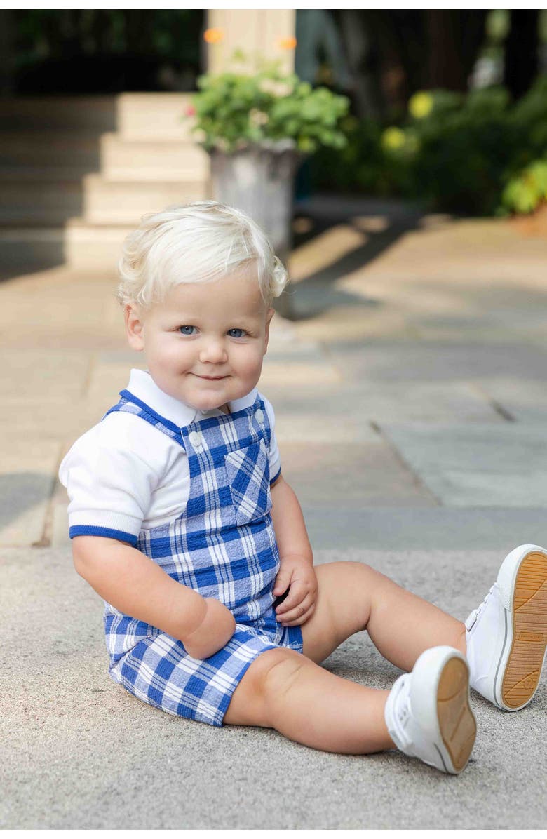 Florence Eiseman Plaid Seersucker Shortall With Front Pocket, Alternate, color, Blue / White