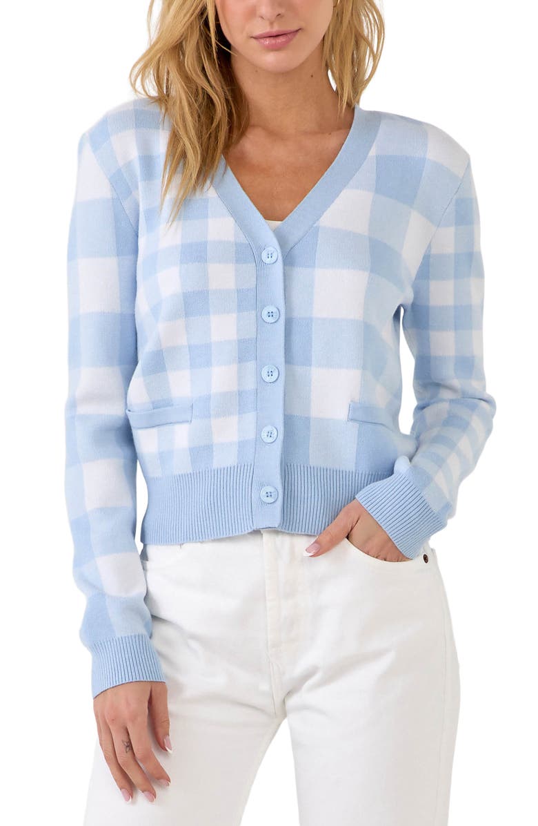 English Factory Gingham Knit Cardigan, Alternate, color,