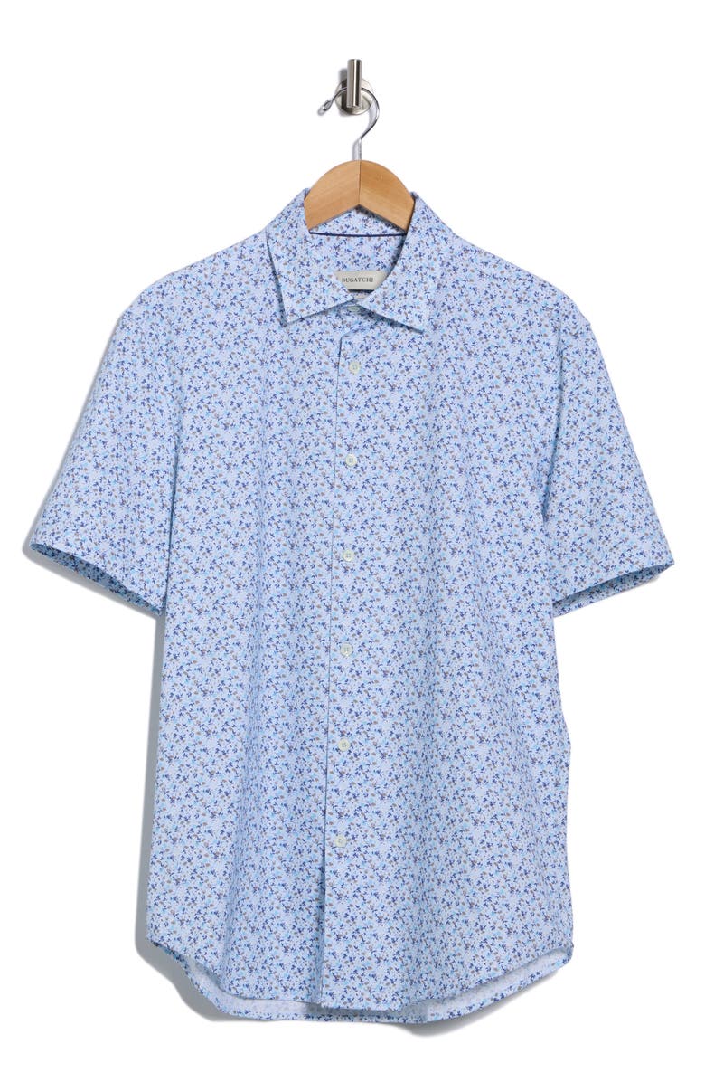 Bugatchi Miles Short Sleeve 8-Way Stretch OoohCotton<sup>®</sup> Button-Up Shirt, Alternate, color, Aqua