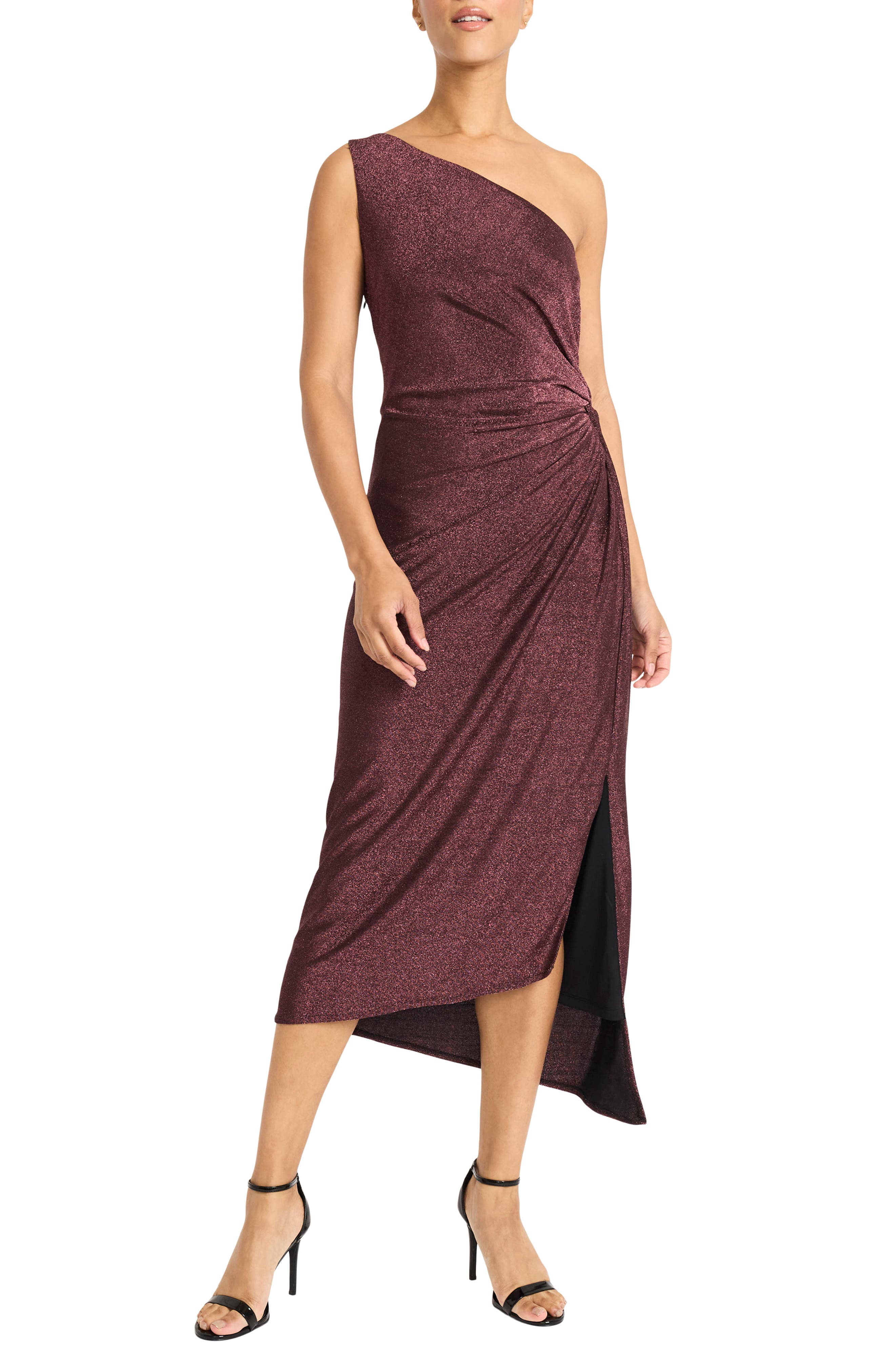 Maggy London One-Shoulder Glitter Knit Cocktail Dress