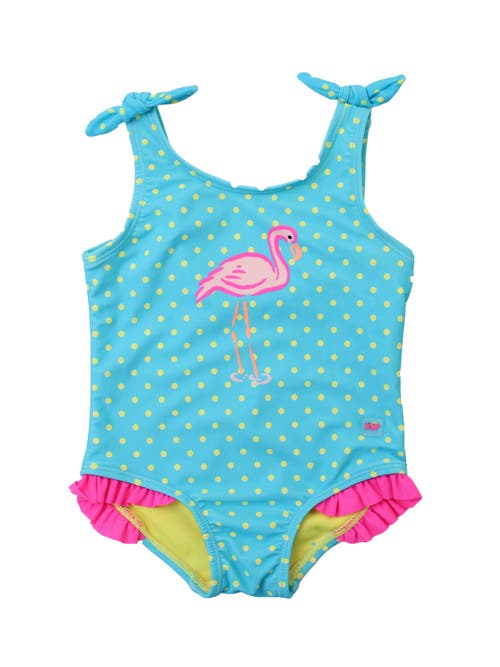 Rufflebutts Girls Upf50+ Tie Shoulder One Piece In Neon Flamingo Dot