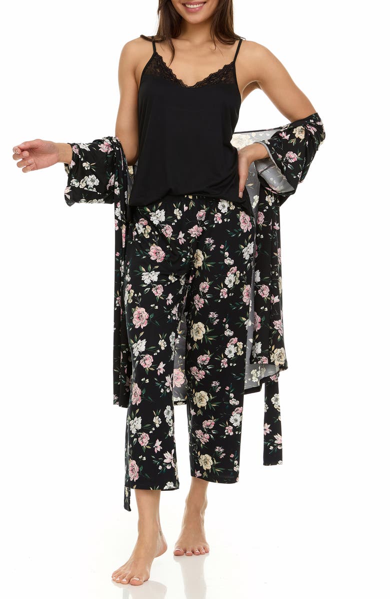 Flora By Flora Nikrooz Madison 3-Piece Travel Pajamas, Alternate, color, Black