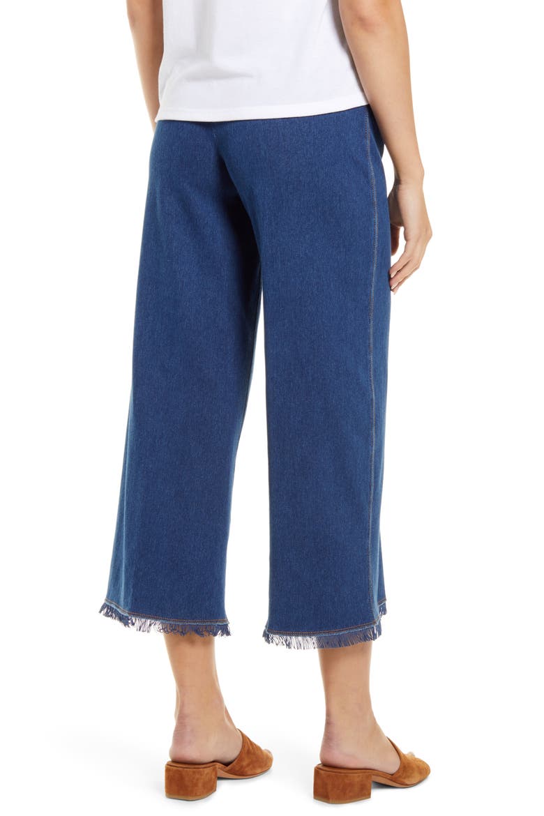 Lyssé Shiloh Palazzo Wide Leg Fringe Crop Denim Leggings, Alternate, color, MIDWASH