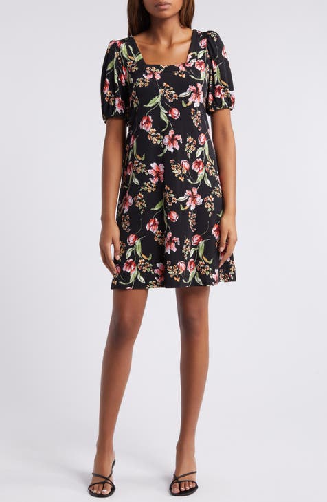 Floral Print Puff Sleeve Dress